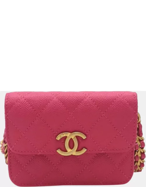 Chanel Pink Caviar Chain Melodie Card Wallet