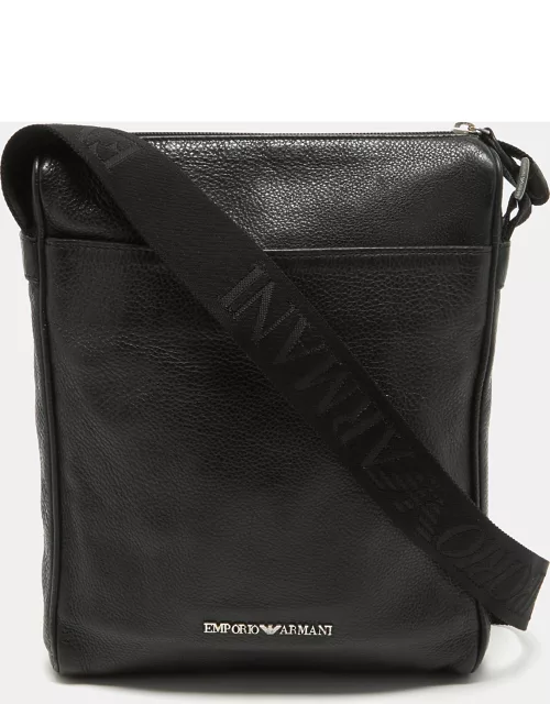 Emporio Armani Black Leather Messenger Bag