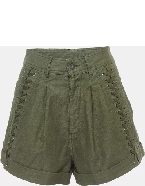 The Kooples Green Cotton Lace-Up High Rise Shorts
