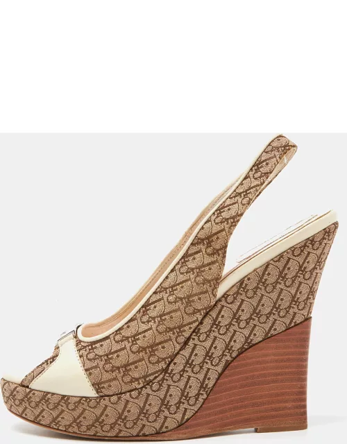 Dior Cream/Brown Oblique Canvas and Leather Wedge Sandal