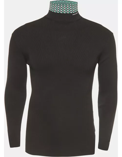 Prada Black Cotton Knit Jacquard Turtleneck Sweater