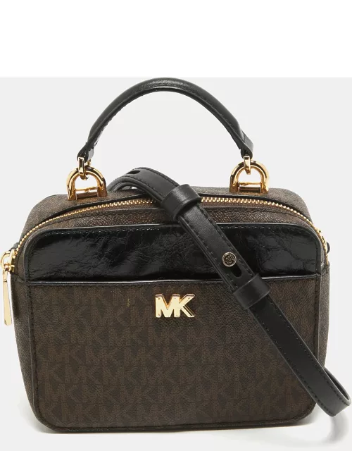 Michael Kors Brown/Black Signature Coated Canvas and Leather Top Handle Bag