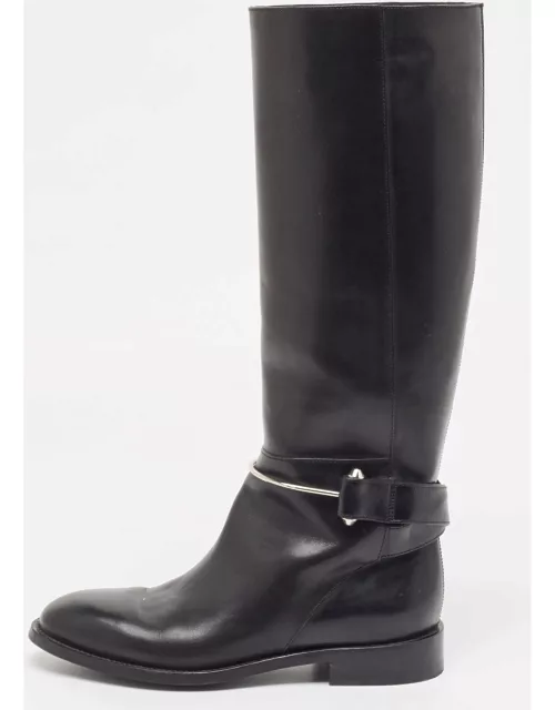 Balenciaga Black Leather Knee Length Boot
