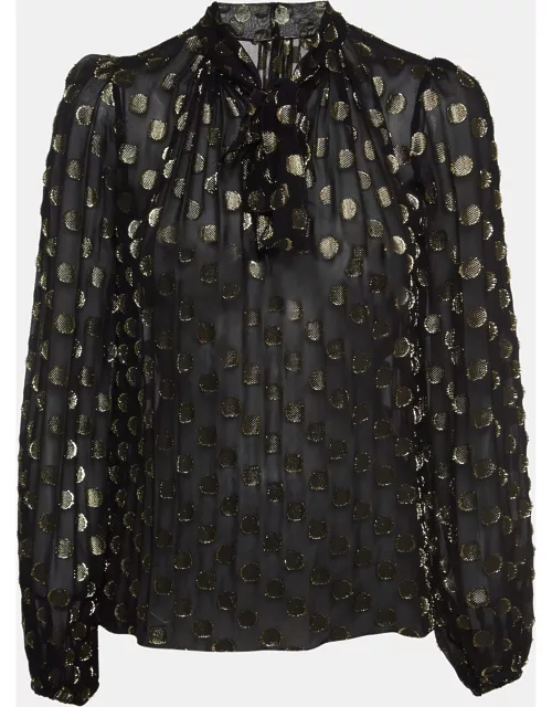 Dolce & Gabbana Black/Gold Dotted Lurex Silk High Neck Top