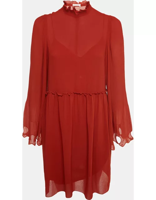 See by Chloé Earthy Red Georgette Bell Sleeve Mini Dress