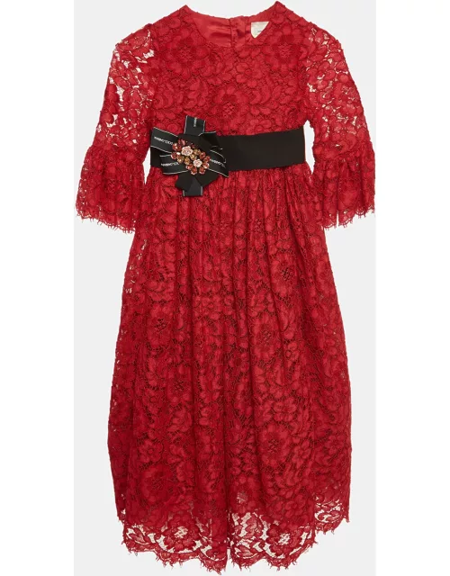 Dolce & Gabbana Red Lace Bow Detail Dress (6 Yrs)