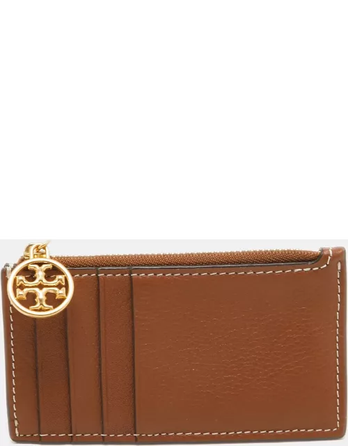 Tory Burch Brown Leather Miller Top Zip Card Case