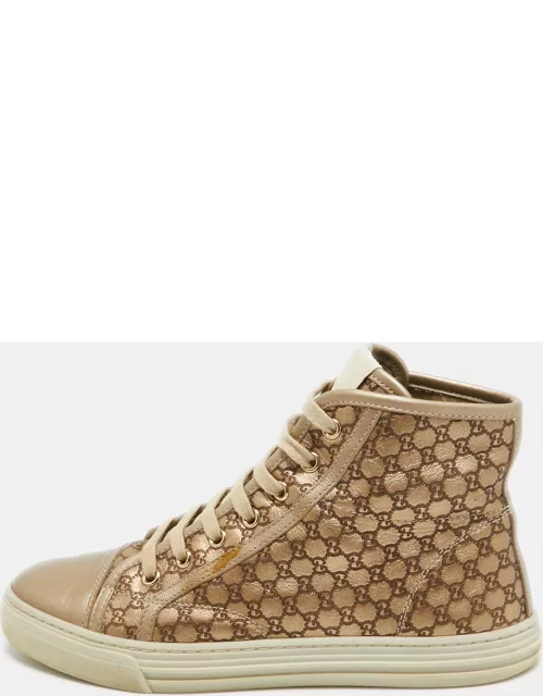 Gucci Metallic Gold Leather Guccissima High Top Sneaker