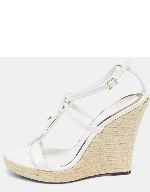 Burberry White Leather Wedge Ankle Strap Sandal