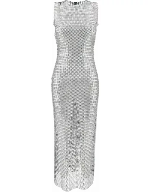 Philosophy di Lorenzo Serafini Long Silver Dress With All-over Swarovski In Mesh Woman