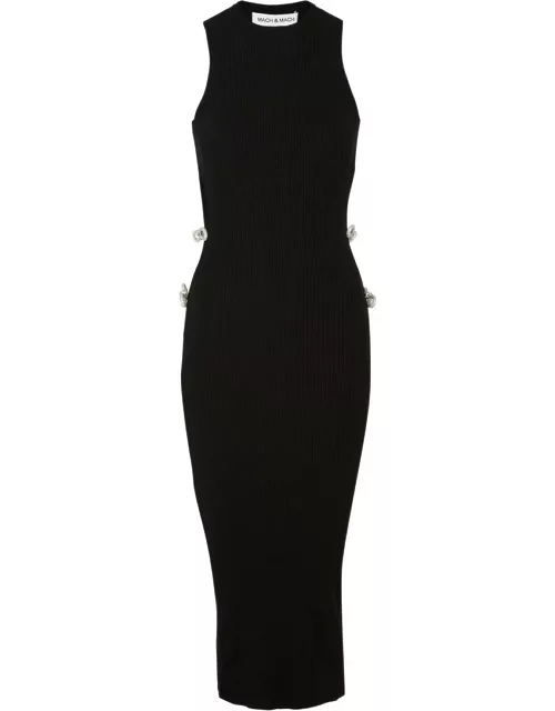 Mach & Mach Embellished Stretch-knit Midi Dress - Black - L (UK14 / L)
