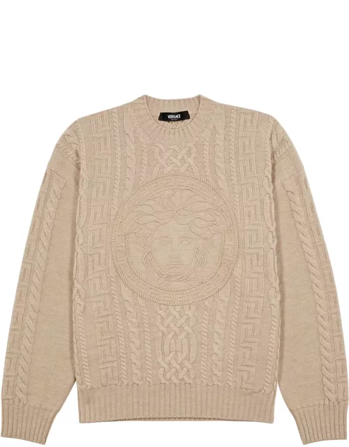 Versace Medusa-embroidered Cable-knit Wool Jumper - Beige - 54 (IT54 / Xxl)