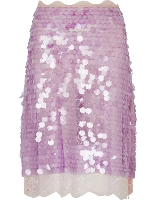 Siedres Helena Paillette-embellished Lace Midi Skirt - Lilac - 34 (UK6 / XS)