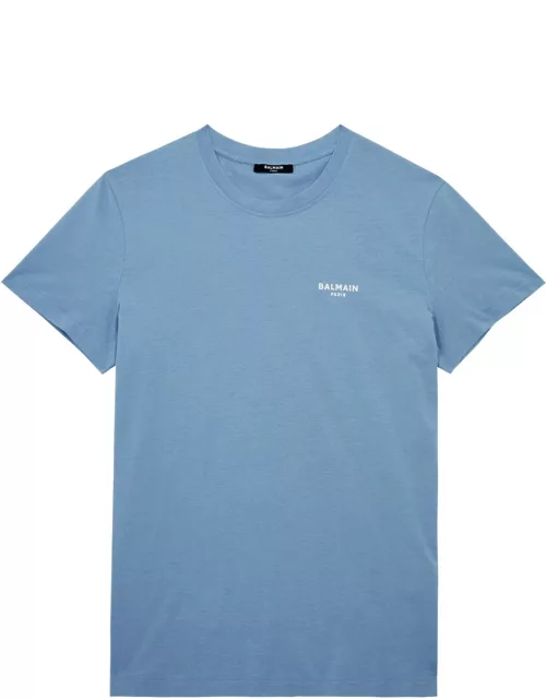 Balmain Logo-appliquéd Cotton T-shirt - Light Blue