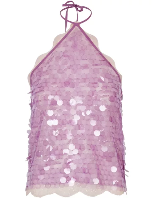 Siedres Negy Paillette-embellished Halterneck Lace top - Lilac - 42 (UK14 / L)