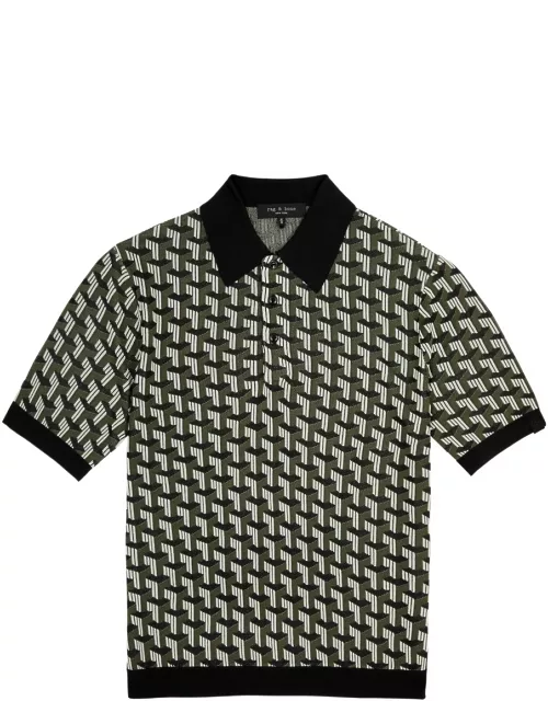 Rag & Bone Vaughn Geometric Knitted Polo Shirt - Navy