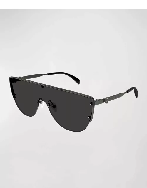 Half-Rimmed Metal Shield Sunglasse