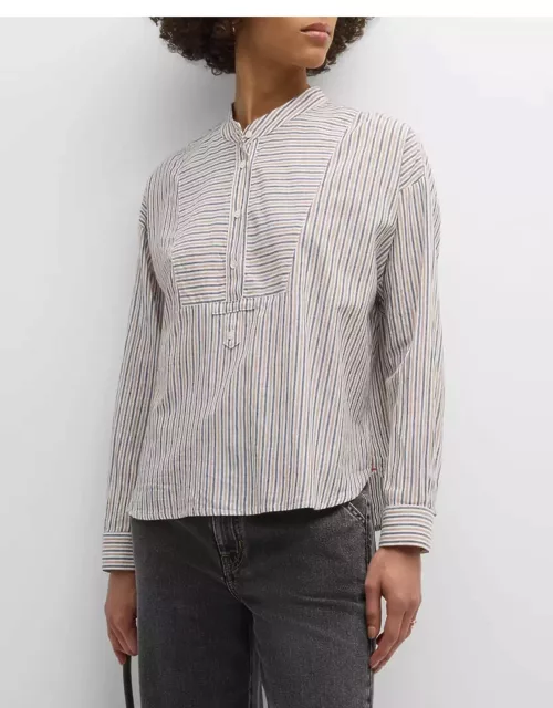 Jones Striped Band-Collar Cotton Shirt