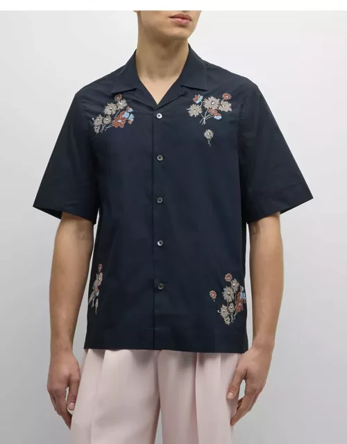 Men's Floral Embroidered Camp Shirt