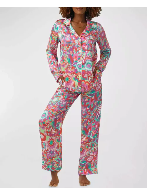 Floral-Print Silk Satin Pajama Set