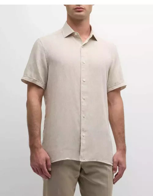 Men's Short-Sleeve Linen Button-Down Shirt