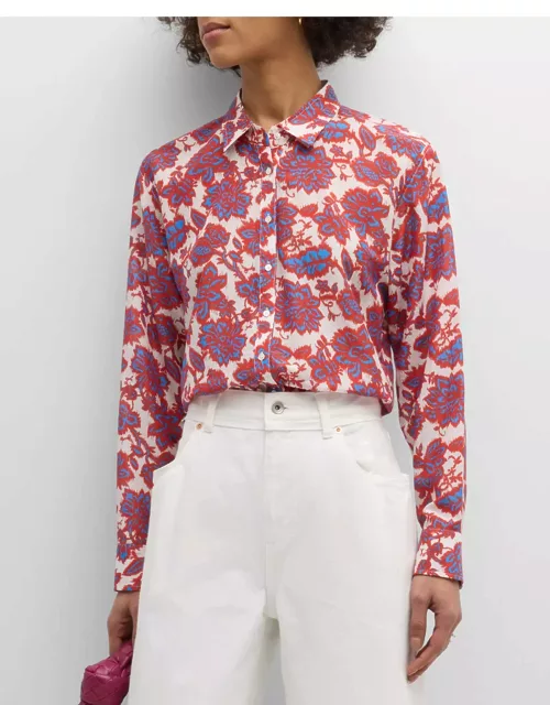 Beau Floral-Print Button-Down Cotton-Silk Shirt