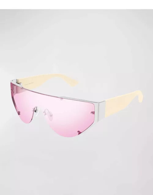 Semi-Rimmed Metal & Acetate Shield Sunglasse