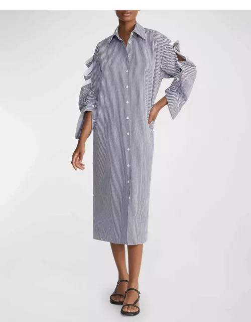 Striped Button-Sleeve Poplin Midi Shirtdres