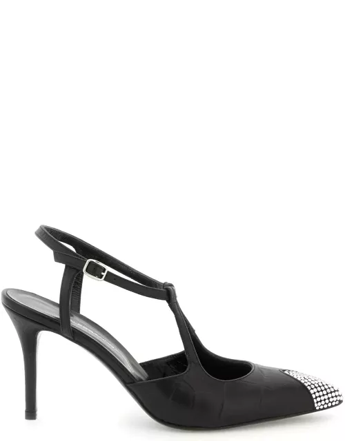 Alessandra Rich Leather Slingback Pumps With Crystal Point