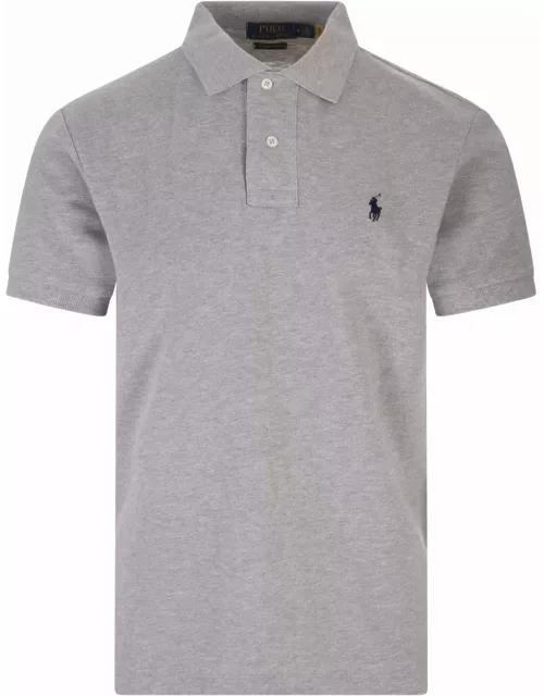 Polo Ralph Lauren Man Slim-fit Custom Polo Shirt In Grey Pique With Contrast Pony