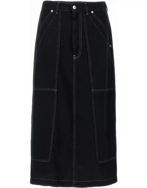 MM6 Maison Margiela Lurex Stitching Midi Denim Skirt