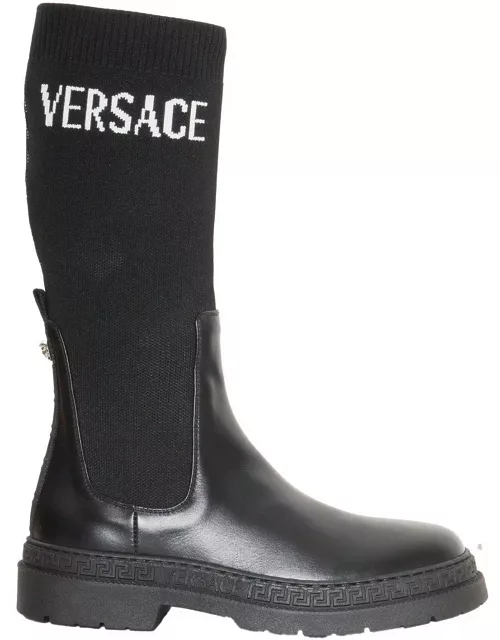 Versace Logo Intarsia Round Toe Boot