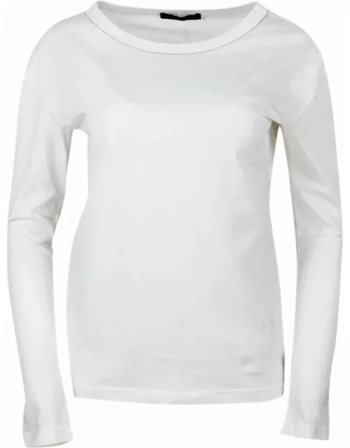 Fabiana Filippi Crew-neck Long-sleeved Cotton Jersey T-shirt Embellished With Rows Of Monili On The Neck