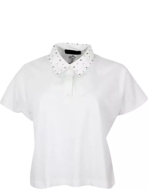 Fabiana Filippi 3-button Short-sleeved Cotton Jersey Polo Shirt Embellished With Studs On The Collar