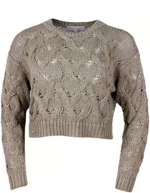 Antonelli Long-sleeved Crew-neck Sweater With Braided Workmanship Embellished With Microsequin