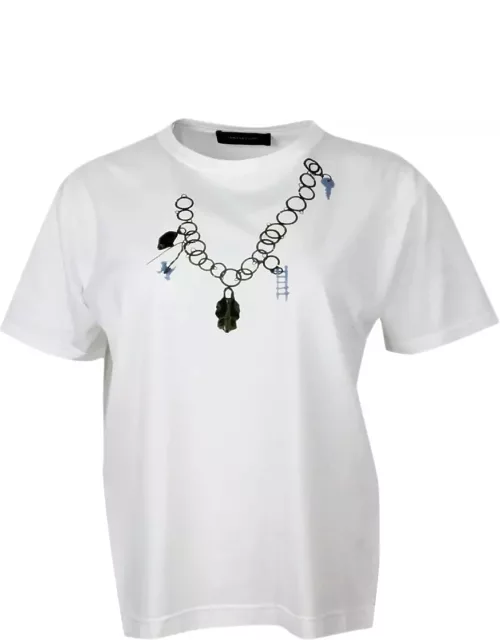 Fabiana Filippi Short-sleeved Crew-neck T-shirt In Fine Cotton Jersey With Chain Print