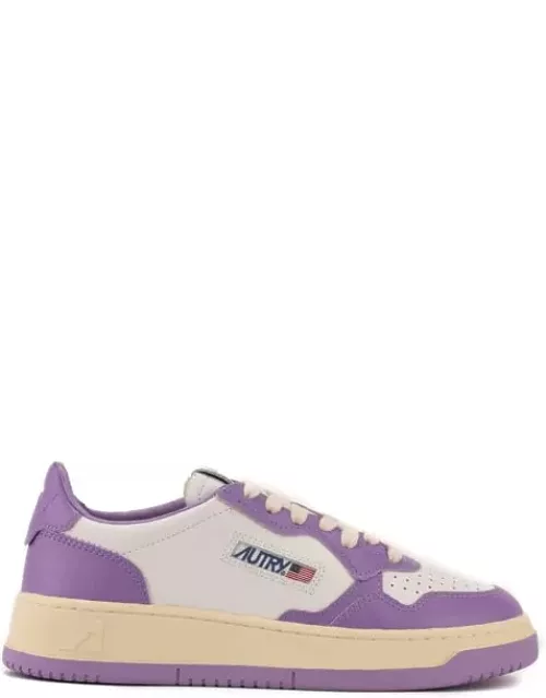 Autry Medialist Low Sneakers In White/purple Two-tone Leather