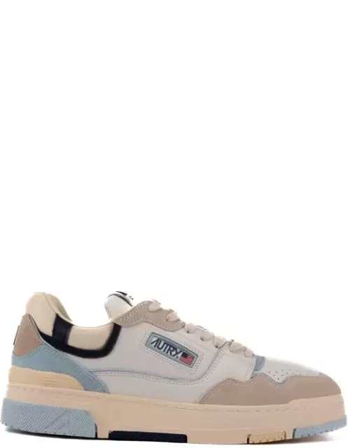 Autry Clc Sneakers In White/light Blue Leather And Suede