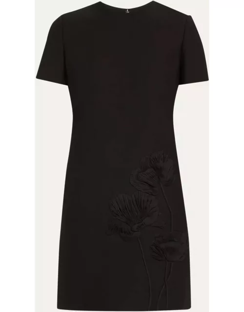 Floral Embroidered Wool Mini Dres