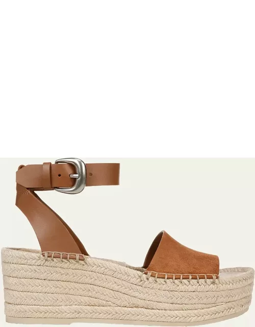 Belisa Mixed Leather Ankle-Strap Espadrille