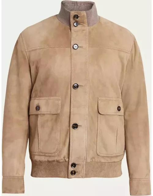 Men's Suede Concealed-Zip Blouson Jacket