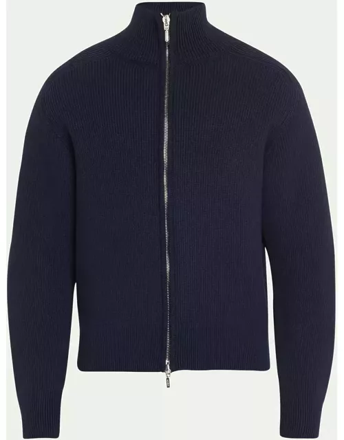 Men's Ribbed Wool Full-Zip Sweater