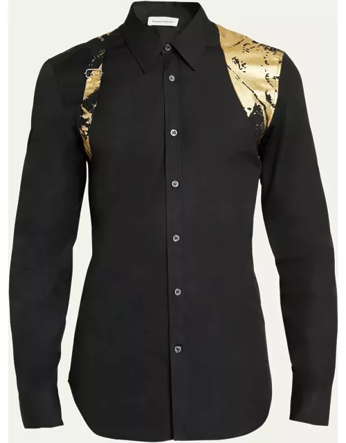 Men's Dress Shirt with Metallic Folded-Print Harnes