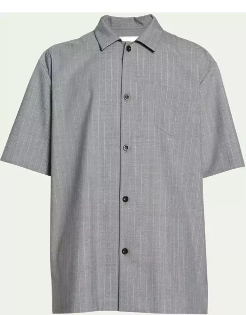 Men's Pleated-Back Chalk Stripe Dress Shirt