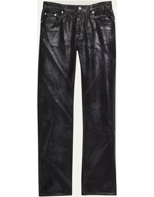 Men's Low-Rise Metallic Foil Denim Relaxed-Leg Jean