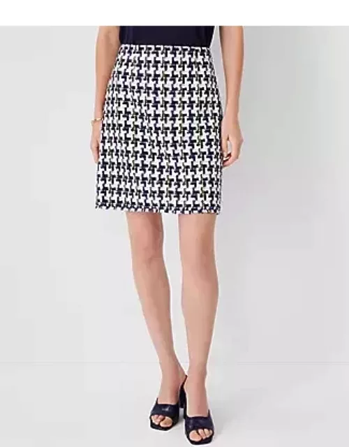 Ann Taylor Houndstooth Tweed Fringe A-Line Skirt