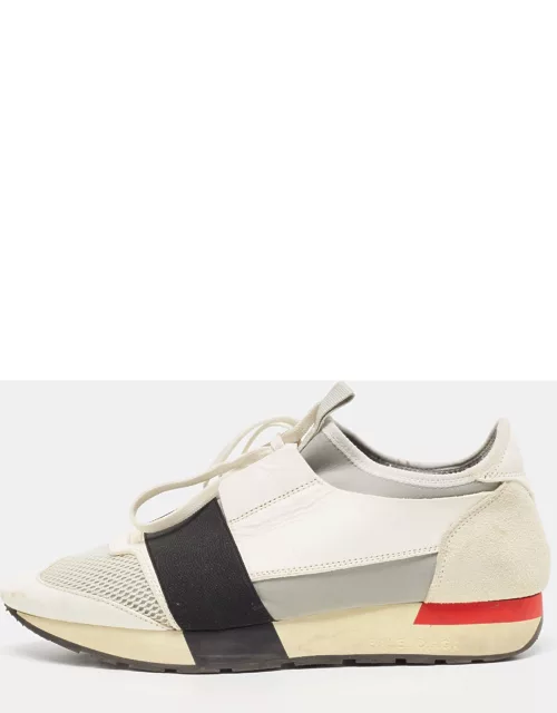 Balenciaga White/Grey Leather and Mesh Race Runner Sneaker
