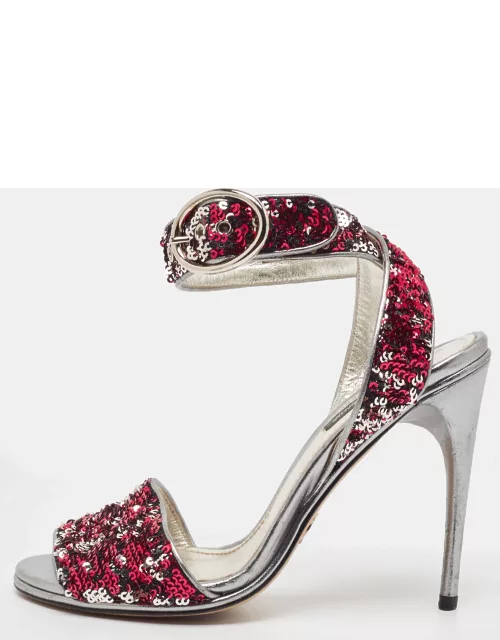 Dolce & Gabbana Metallic Pink/Silver Sequins Ankle Strap Sandal