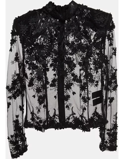 Zhivago Black Embroidered Mesh High Neck Sheer Top