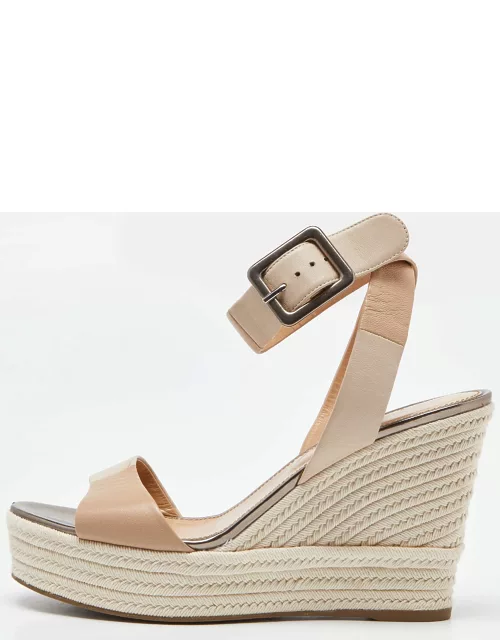 Sergio Rossi Two Tone Leather Espadrille Wedge Ankle Wrap Sandal
